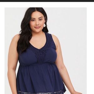 Torrid Navy Challis Crochet Babydoll